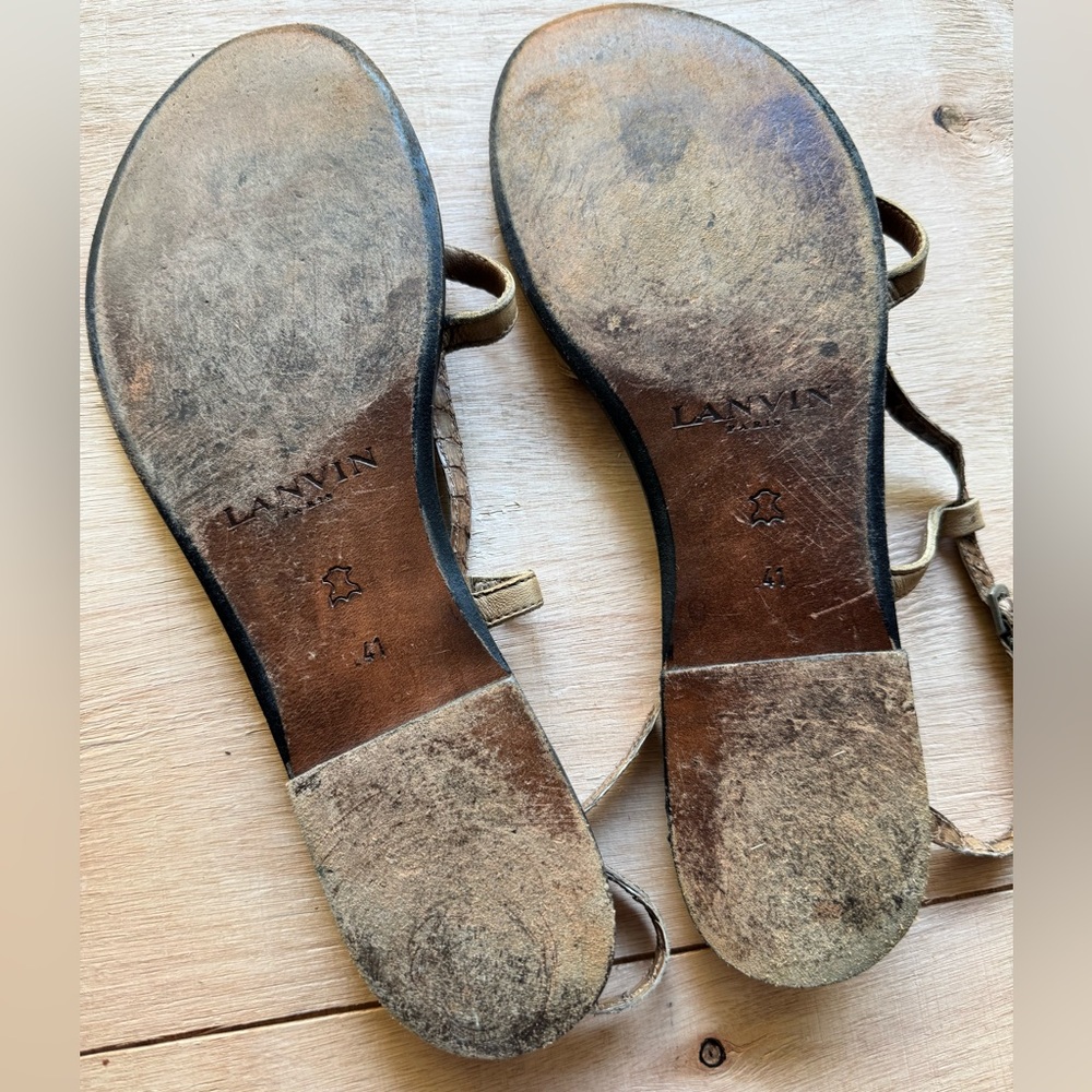 Lanvin Python Leather Tan + Brown Strappy Sandals… - image 4